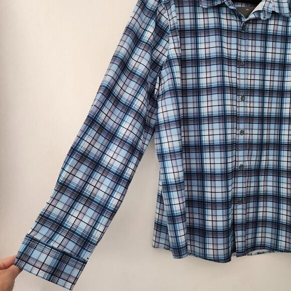 NEW Eddie Bauer Performance blue plaid long sleeve button front shirt size XL - Picture 3 of 7